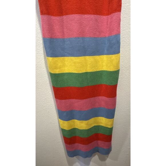 English Factory Size Medium Striped Rainbow Knit MIDI Dress Bodycon PRIDE Slit - Picture 3 of 10